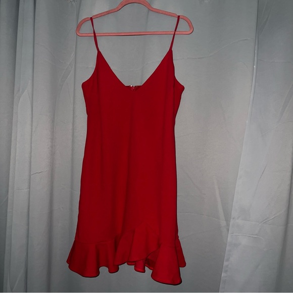 Showpo Turning It Up Dress Red Mini Ruffle Hem - Picture 6 of 8